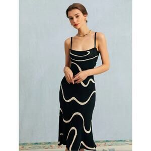 The Black Wave Mermaid Hem Knit Midi Dress